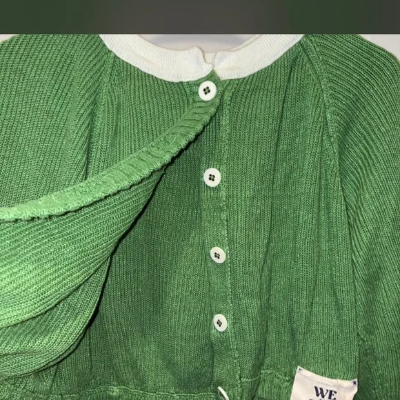 We The Free Green and White Cropped Button Cardigan - Picture 3 of 4